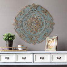 Load image into Gallery viewer, Distressed Blue European Medallion Metal Wall Decor
