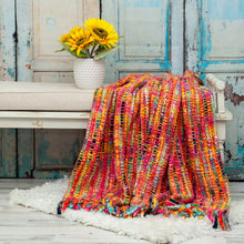 Load image into Gallery viewer, Boho Rainbow Basketweave Throw Blanket
