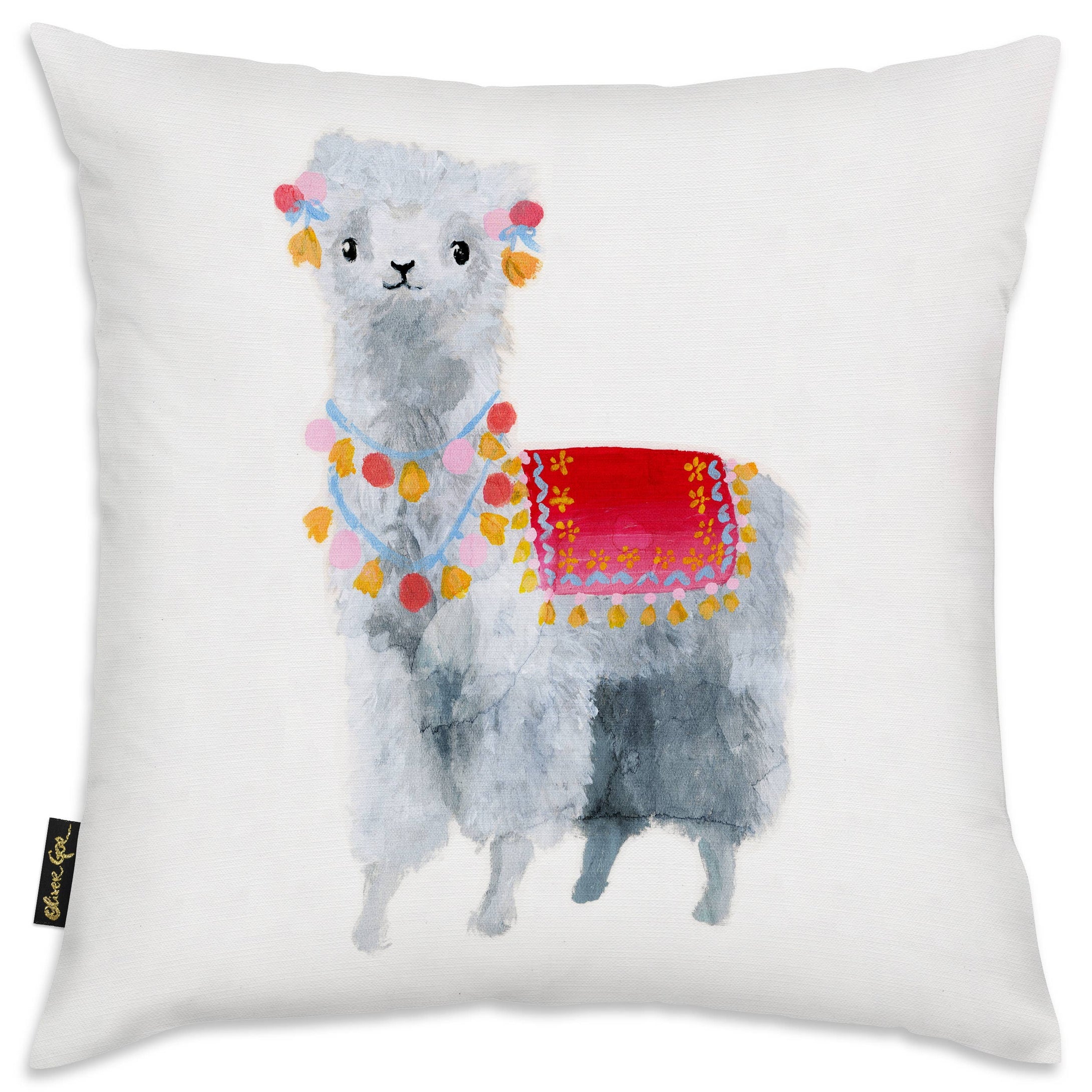 Oliver Gal 'Bright Happy Llama' Decorative Pillow